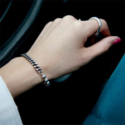 Pulsera de Plata Esterlina con Cadena de Bolitas Efecto Desgastado - Image 4