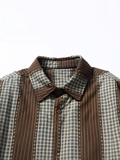 Camisa Acolchada de Algodón a Rayas con Detalles Desgastados - Image 4