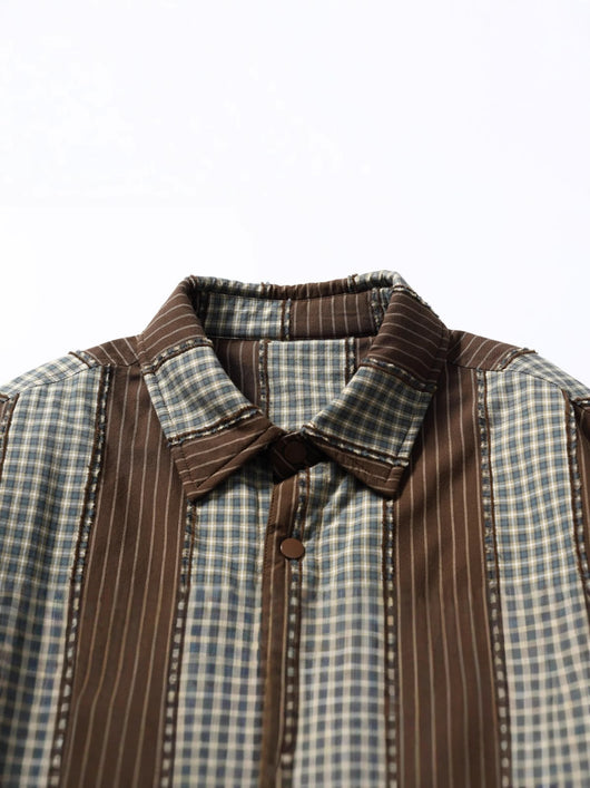 Camisa Acolchada de Algodón a Rayas con Detalles Desgastados - Image 4