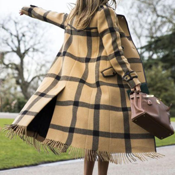 Chaqueta Larga Cuadros Casual para Mujer