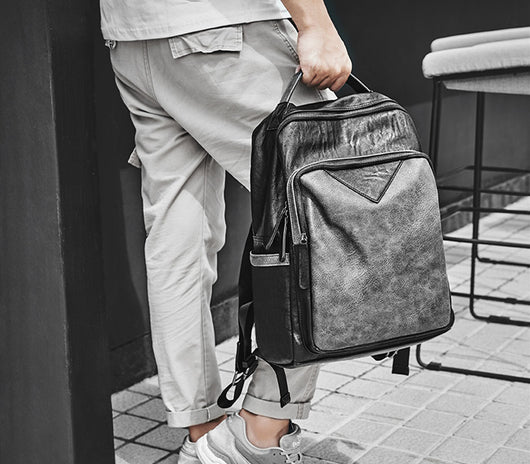 Mochila Escolar Impermeable de Cuero PU Negro para Hombre - Image 9