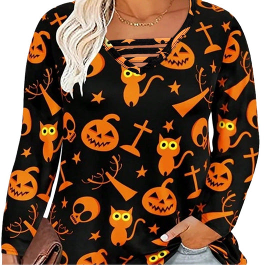 Playera Halloween Talla Grande Manga Larga Cuello Redondo con Estampado Digital - Image 5