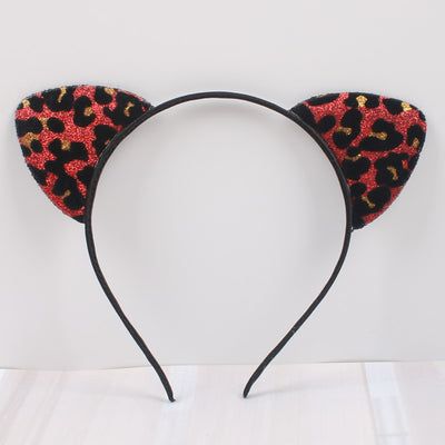 Diadema con Orejas de Gato Aterciopeladas con Glitter y Estampado de Leopardo - Image 4