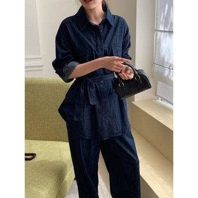 Camisa Denim Ajustada con Cordones y Cierre Simple - Image 3