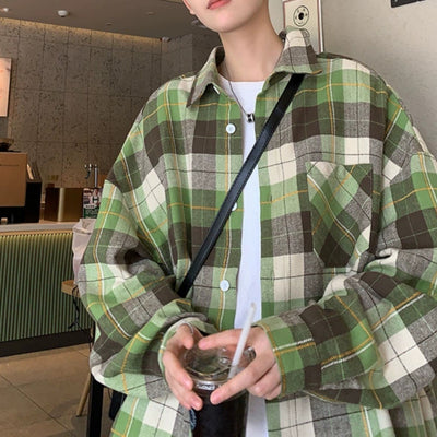 Camisa a Cuadros Manga Larga para Hombre - Primavera y Otoño