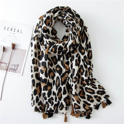 Pañuelo Dual Estampado Leopardo en Algodón, Lino y Seda - Image 14