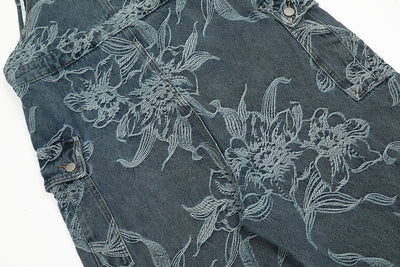 Pantalón Denim con Tirantes y Estampado Floral para Hombre - Image 6