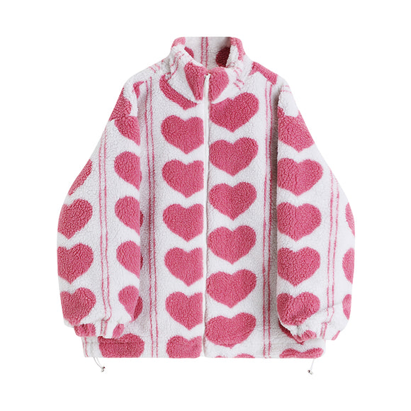 Chaqueta Puffer de Lana de Cordero con Patrón de Corazones