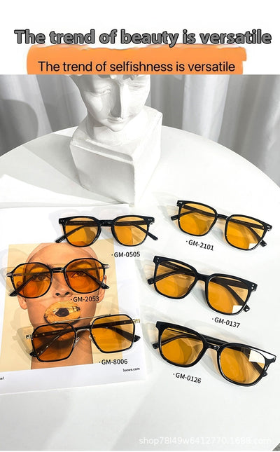 Black full-frame sunglasses with brown lenses, featuring a boxy style and visible dimensions. - Image 12