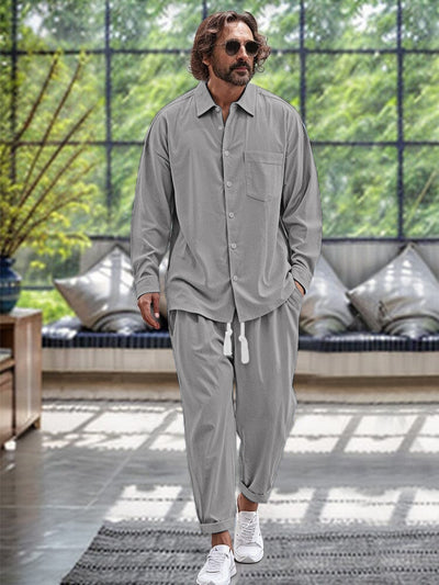 Conjunto de Dos Piezas: Camisa de Algodón y Lino + Pantalón Holgado de Manga Larga - Image 6