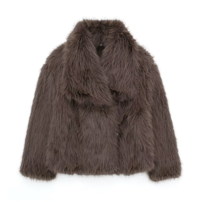 Cardigan Largo de Felpa Sintética con Solapa y Botones de Presión para Mujer - Image 12