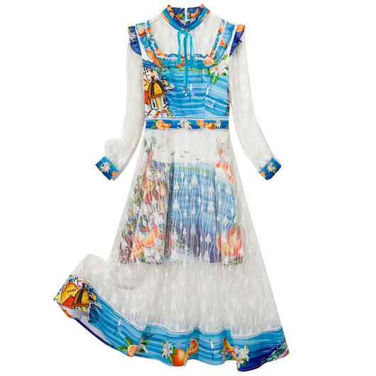 Vestido Largo de Encaje con Cuello Redondo y Mangas Largas - Image 6