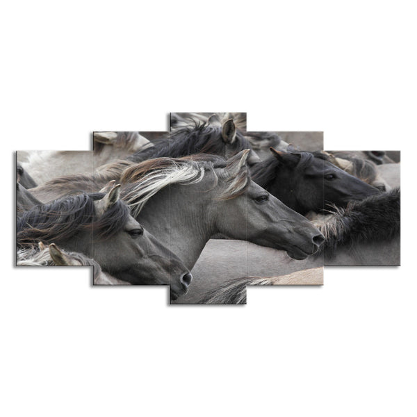 Cuadro Decorativo Grupo de Caballos Gris y Negro - Set de 5 Piezas para Sala y Dormitorio - Image 5