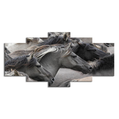 Cuadro Decorativo Grupo de Caballos Gris y Negro - Set de 5 Piezas para Sala y Dormitorio - Image 5