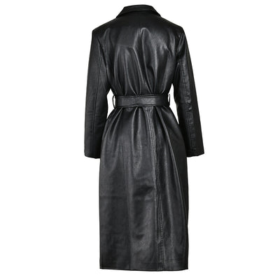 Abrigo de Cuero PU Ajustado Efecto Delgadez Negro - Elegante y Versátil - Image 4