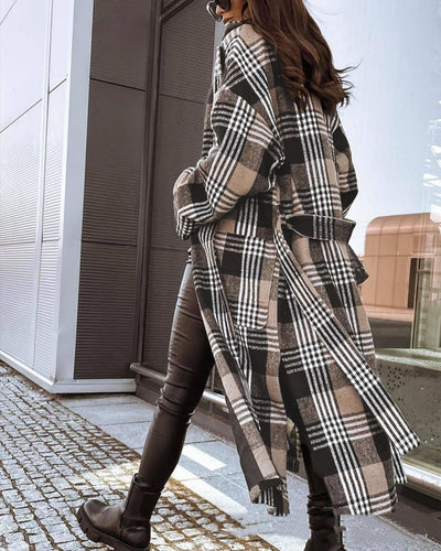 Abrigo Largo Cuadros Elegante para Mujer - Estilo Europeo y Americano - Image 8