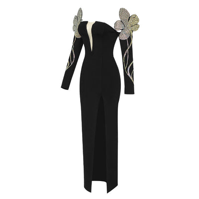 Vestido Bandage Tubo Manga Larga Escote V Estampado Diamante - Image 17