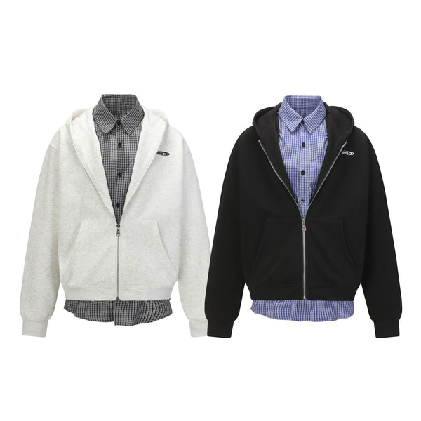 Sudadera Tipo Americana con Efecto Dos Piezas a Cuadros para Hombre