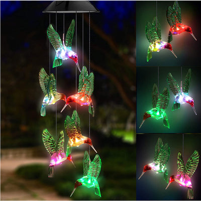 Lámpara Solar Decorativa con Carillón de Viento - Colibrí y Mariposa - Image 2