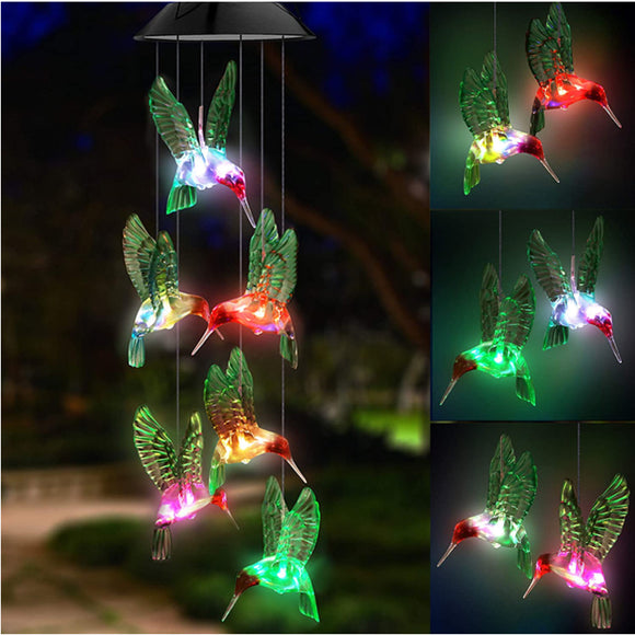 Lámpara Solar Decorativa con Carillón de Viento - Colibrí y Mariposa