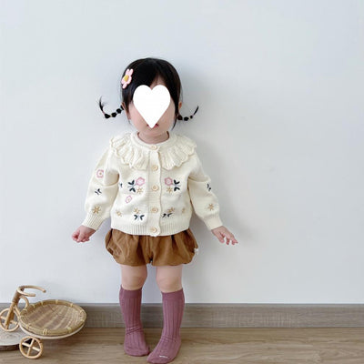Cardigan Infantil de Punto con Cuello Bordado de Loto - Abrigo Cálido de Manga Larga - Image 9
