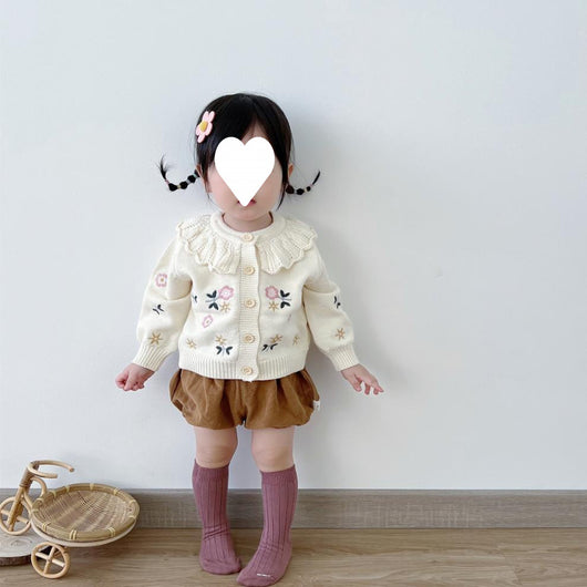 Cardigan Infantil de Punto con Cuello Bordado de Loto - Abrigo Cálido de Manga Larga - Image 9