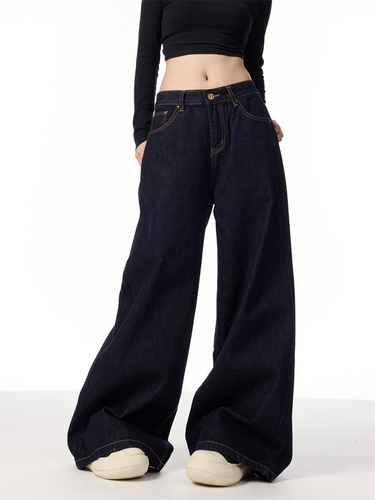 Jeans Retro Americano Tiro Alto Azul Oscuro - Image 11