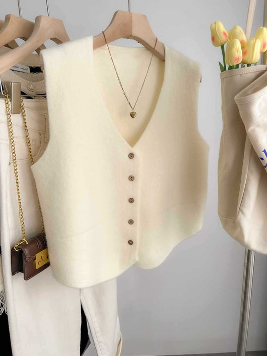 Chaleco de Punto Liso Escote V para Mujer - Versátil y Casual - Image 7