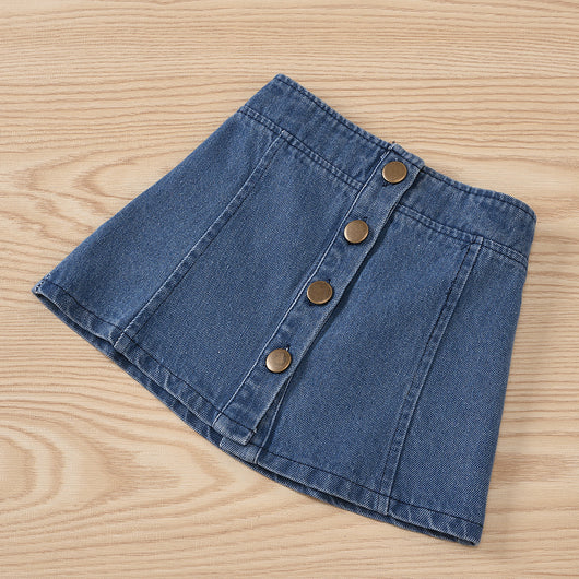 Conjunto de 3 Piezas: Enterizo de Algodón Puro con Falda Denim y Pañoleta - Image 9