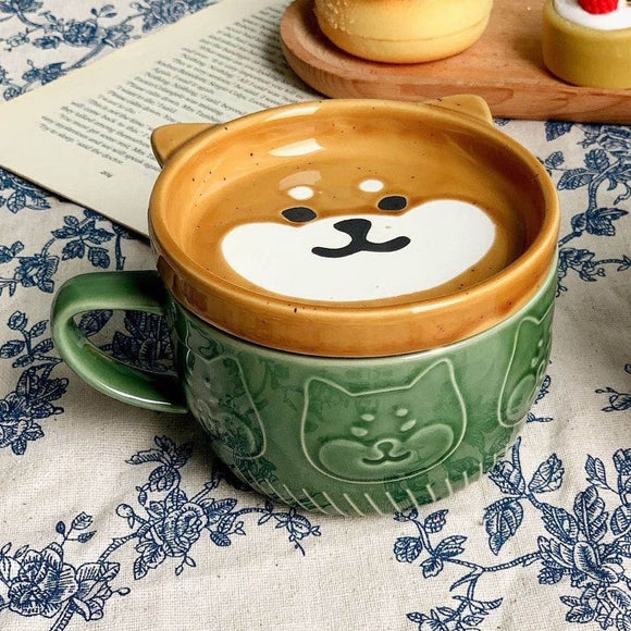 Taza de Cerámica Panda Shiba Inu con Tapa