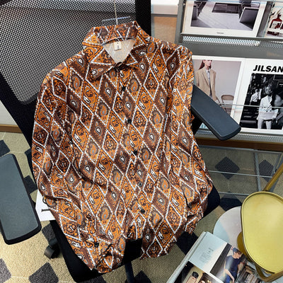 Camisa Floral Retro Hong Kong Estilo Diamante Manga Larga Oversize - Image 11