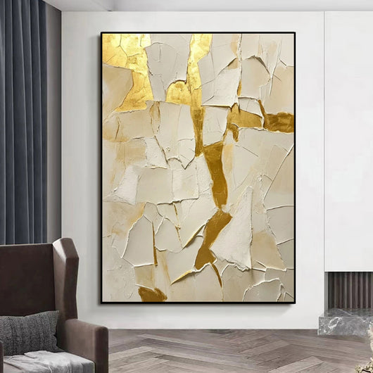 Cuadro Abstracto Dorado Pintado a Mano - Arte Moderno en Óleo para Sala y Dormitorio