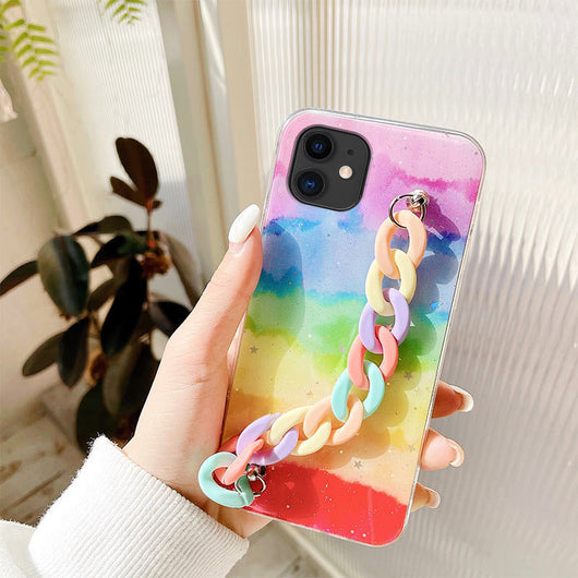 Funda Suave para Celular con Cadena de Muñequera Macaron Arcoíris - Image 3