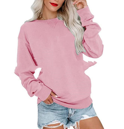Sudadera Suelta de Color Liso con Cuello Redondo para Mujer - Image 4