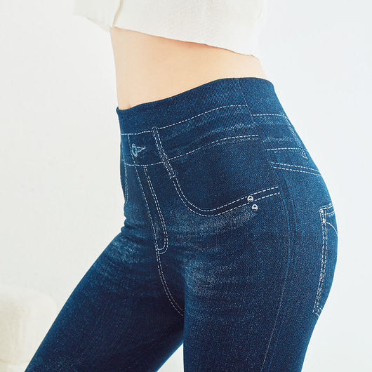 Shorts Capri de Talle Alto Elástico con Efecto Denim - Shorts de Seguridad - Image 8