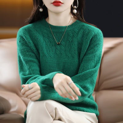 Suéter de Lana Pura Cuello Redondo con Textura Jacquard Industrial para Mujer - Image 12