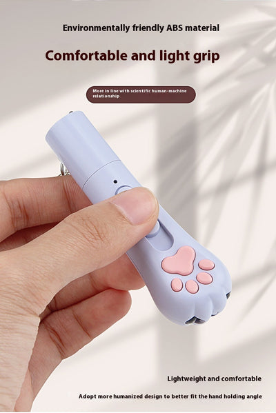 Light purple paw-shaped cat laser pointer toy with USB charging, featuring multiple red laser patterns, soft white light, and UV light. - Image 11