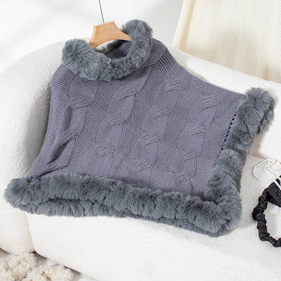 Poncho Suéter Grueso Trenzado con Cuello Alto - Image 9