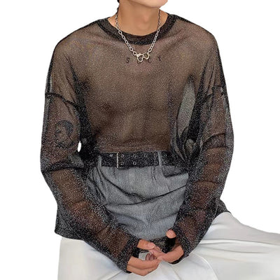 Blusa Mesh Transparente con Hombros Caídos y Mangas Largas - Image 6