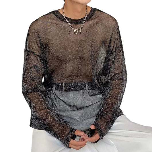 Blusa Mesh Transparente con Hombros Caídos y Mangas Largas - Image 6