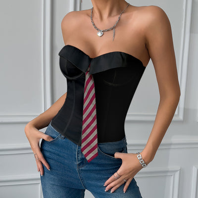 Corset Satinado con Encaje de Espina de Pez y Anillo de Acero - Image 16