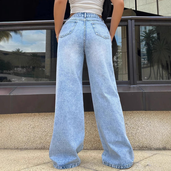Jeans Rotos Deslavados Rectos Anchos