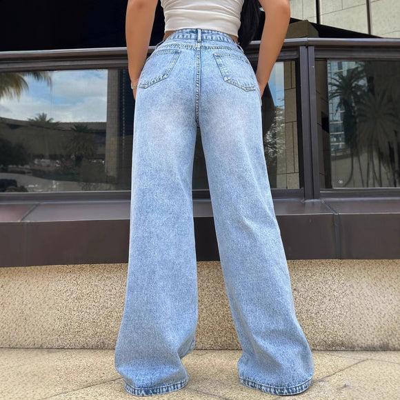 Jeans Rotos Deslavados Rectos Anchos