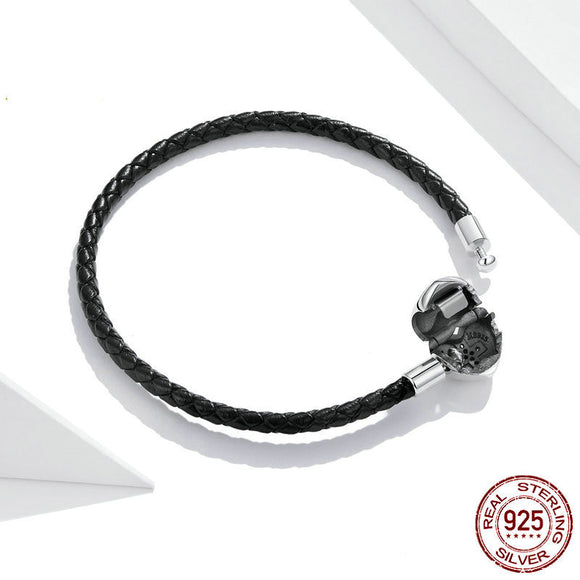 Pulsera de Plata Esterlina 925 Corazón Amor con Cruz Trenzada Negra