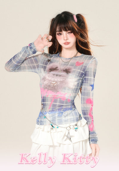 Camiseta de Manga Larga a Cuadros con Efecto Transparente - Image 3