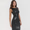 Vestido Largo Elegante de Cuero PU Estilo Europeo Otoño con Abertura