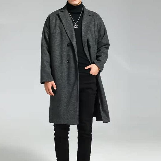 Abrigo de Lana Holgado Doble Botonadura Largo Casual para Hombre
