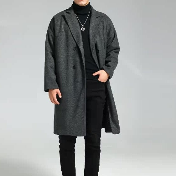 Abrigo de Lana Holgado Doble Botonadura Largo Casual para Hombre