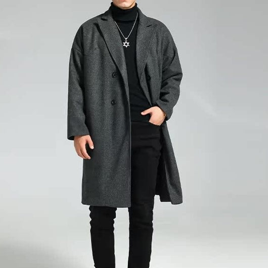 Abrigo de Lana Holgado Doble Botonadura Largo Casual para Hombre