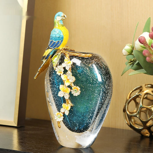 Jarrón Decorativo de Porcelana con Patrón de Loro Esmaltado - Image 3
